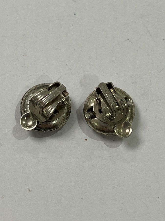 Antique Art Deco Clip On Earrings Silver Plated