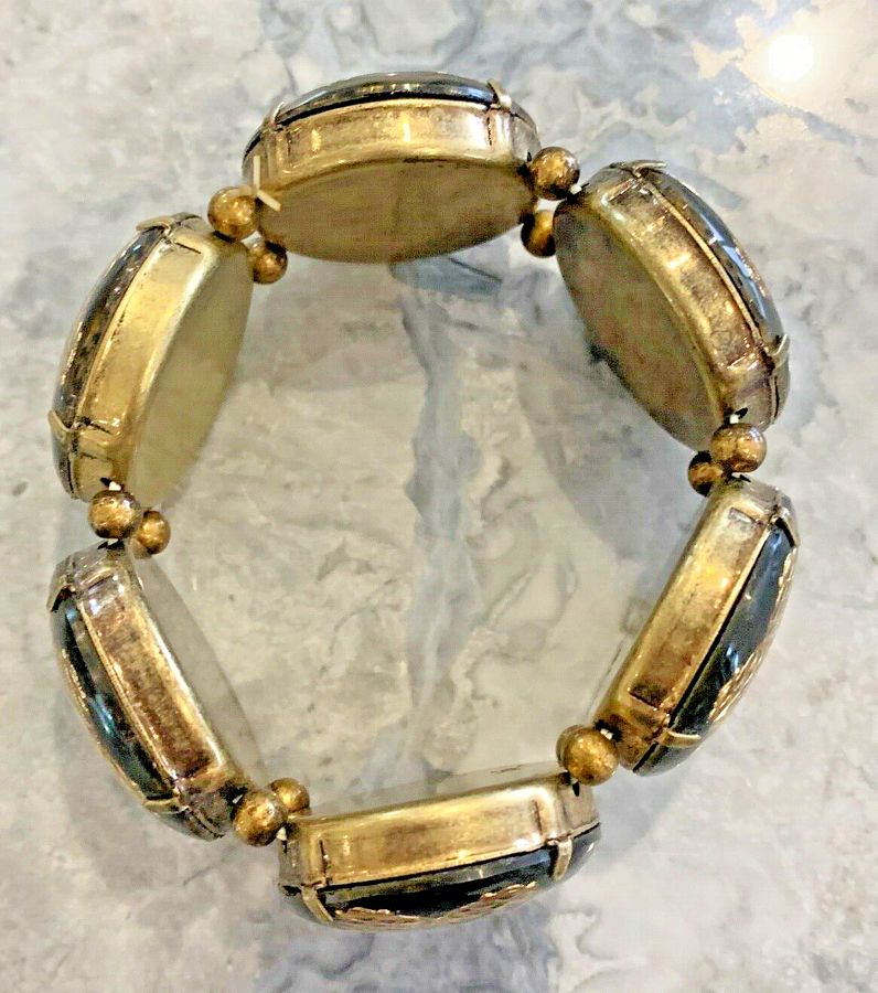 Antique Bracelet Costume Bracelet  Chunky Black and Gold