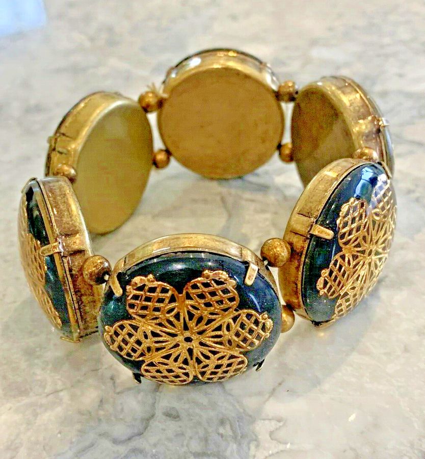 Antique Bracelet Costume Bracelet  Chunky Black and Gold