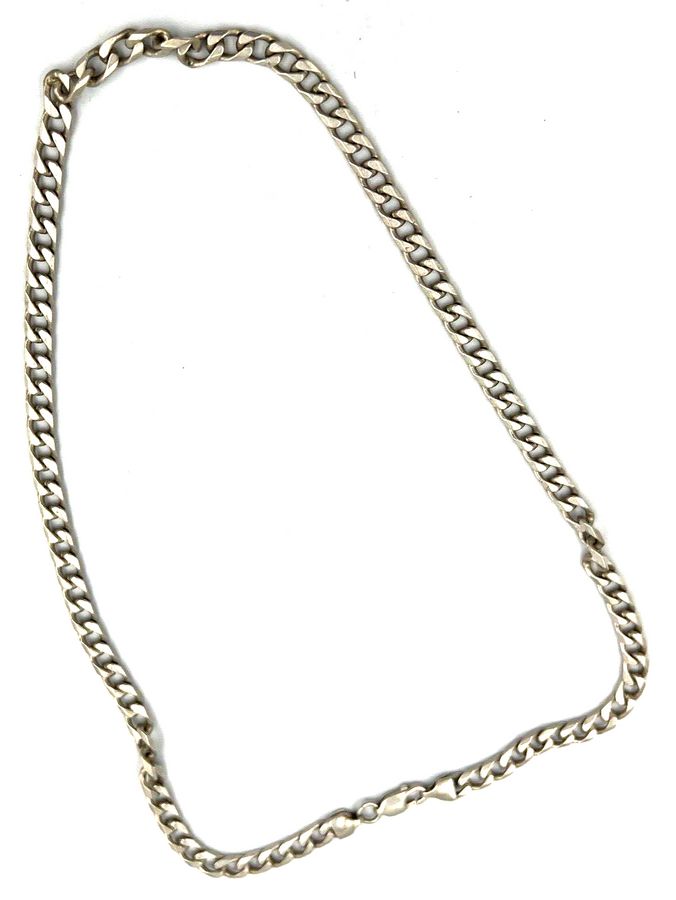 Antique Vintage Solid Silver 925 Curb Link Thick Chain Necklace