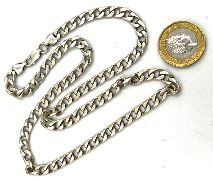 Antique Vintage Solid Silver 925 Curb Link Thick Chain Necklace