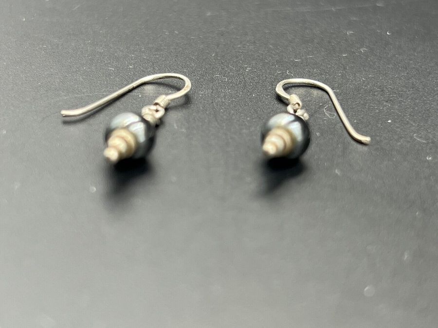 Antique Vintage Hallmarked Silver & Hematite  Drop Earrings Pierced Ears