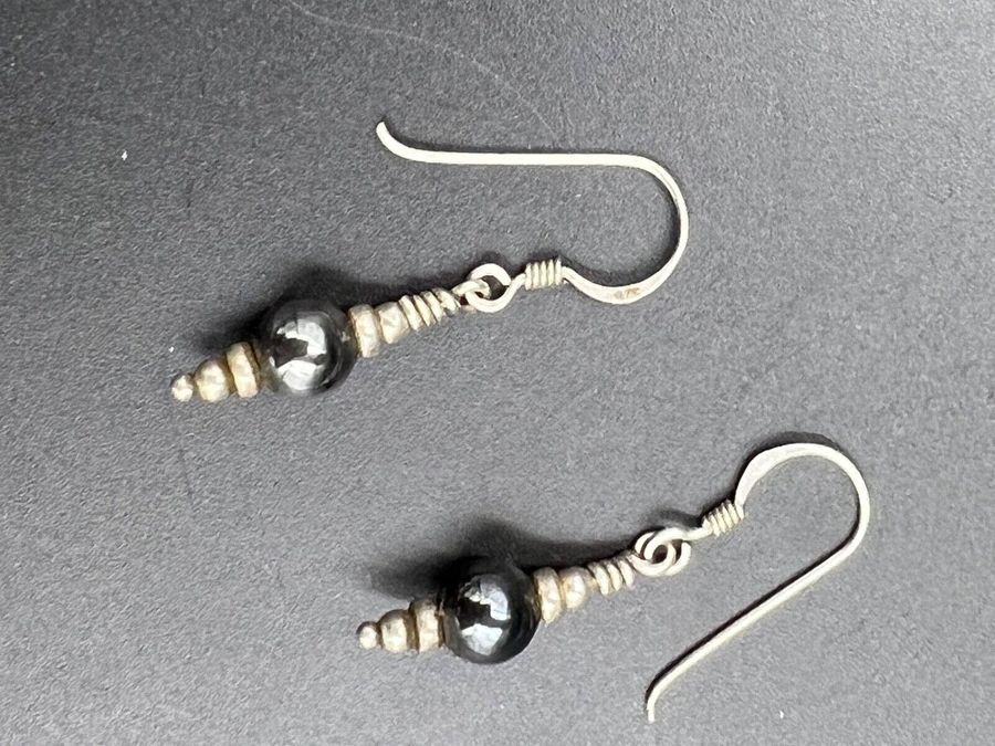 Antique Vintage Hallmarked Silver & Hematite  Drop Earrings Pierced Ears