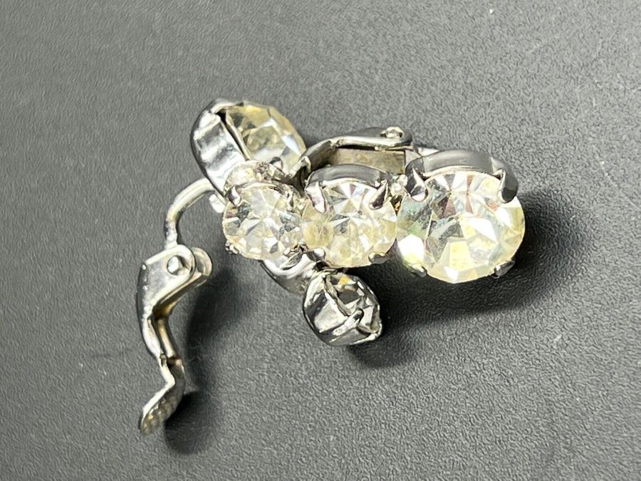 Antique Vintage JEWELCRAFT Diamante Earrings Clip On Art Deco