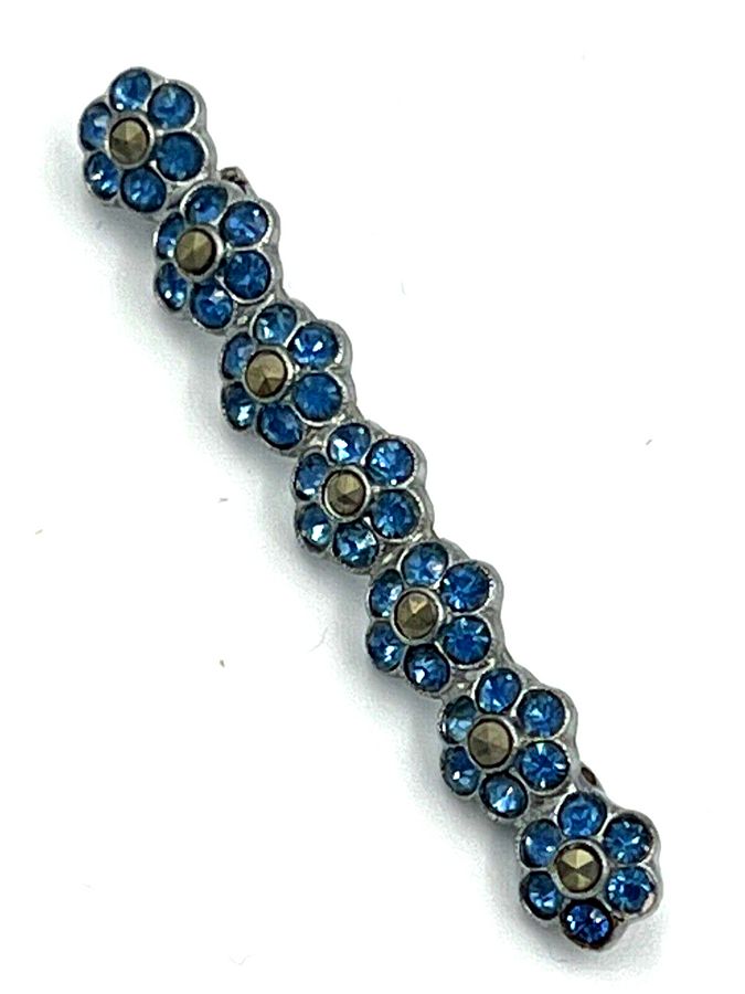 Antique Brooch Vintage set with Czech Aquamarines and Marcasite