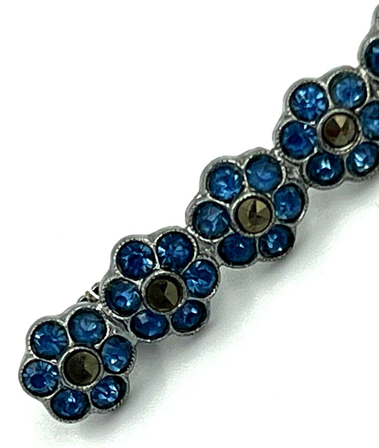 Antique Brooch Vintage set with Czech Aquamarines and Marcasite