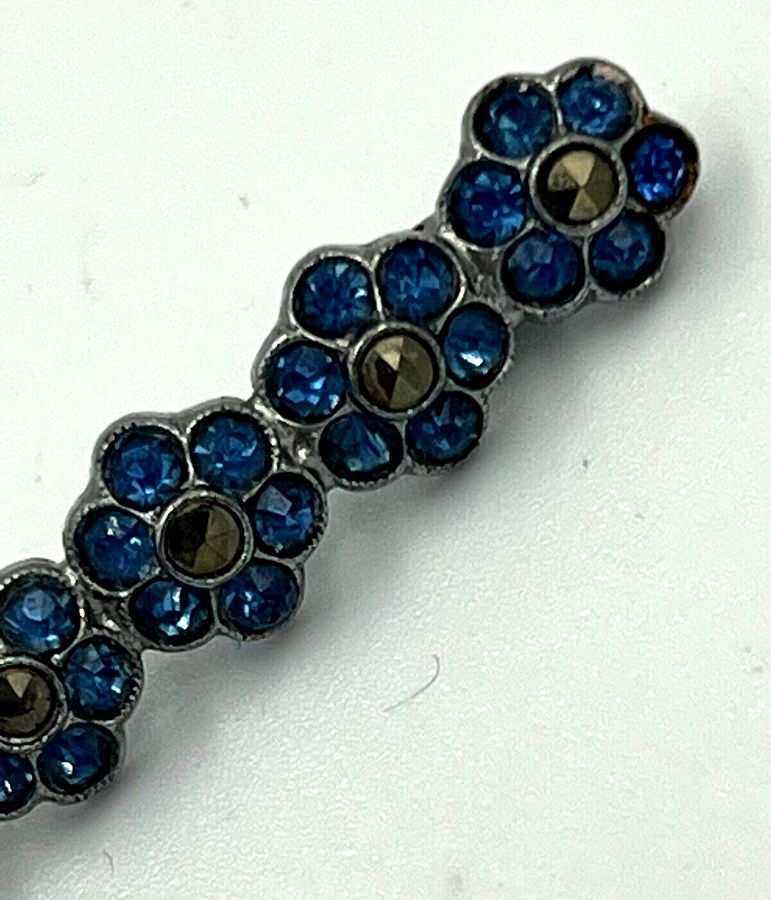 Antique Brooch Vintage set with Czech Aquamarines and Marcasite