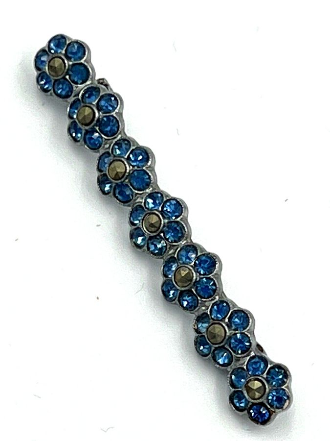 Antique Brooch Vintage set with Czech Aquamarines and Marcasite