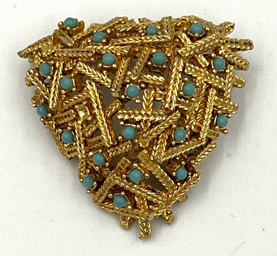 Antique Vintage Brooch Set with Turquoises mid Century 4cm x 4cm approx