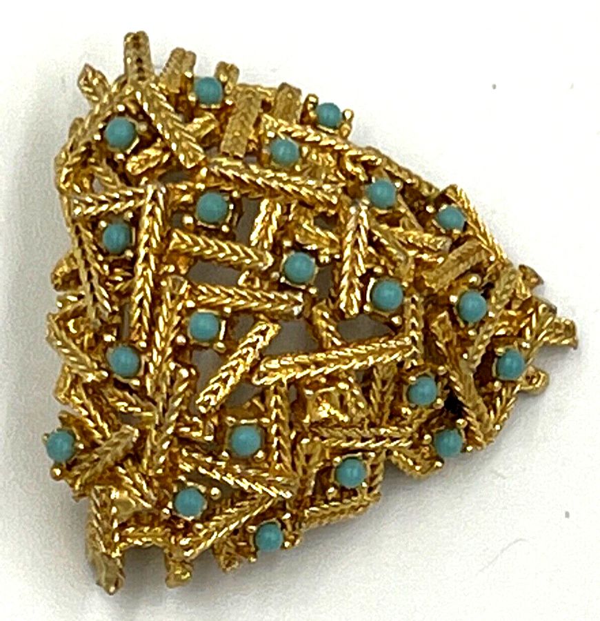 Antique Vintage Brooch Set with Turquoises mid Century 4cm x 4cm approx