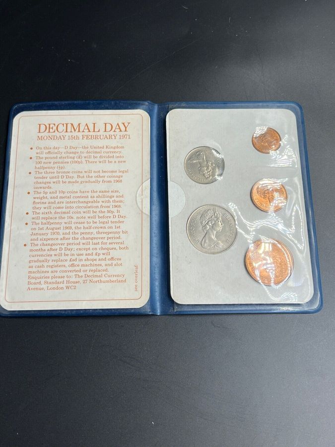 Antique Britains 1st Decimal Coins Released on Decimal Day Monday Feb 15th 1971 Wallet