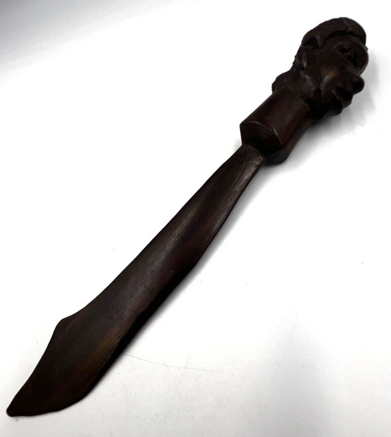 Antique Antique Art Deco African Letter Opener Wooden Hand carved Ebony Tribal Head