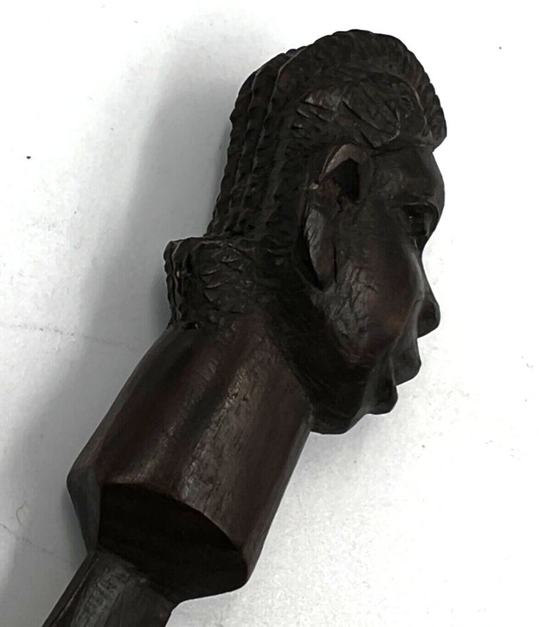 Antique Antique Art Deco African Letter Opener Wooden Hand carved Ebony Tribal Head