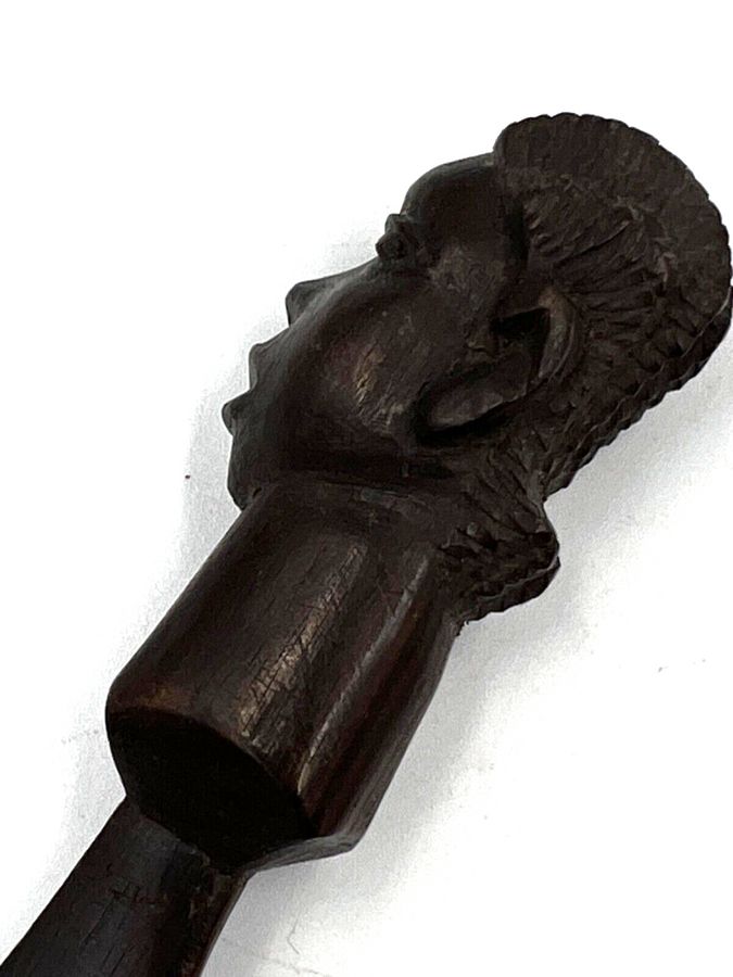 Antique Antique Art Deco African Letter Opener Wooden Hand carved Ebony Tribal Head