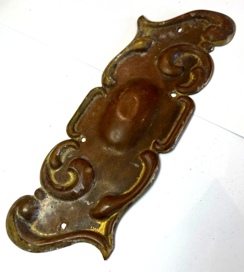 Antique Antique Art Nouveau Finger Plate Medium Brass Single  Stylised Relief Decoration