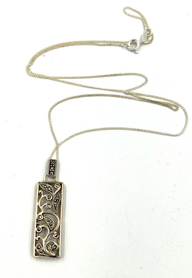 Antique Vintage Hallmarked Silver Pendant Art Deco Set with Marcasite on a silver Chain