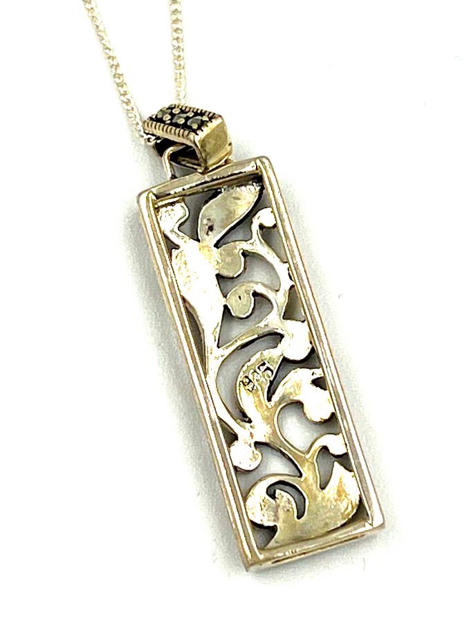 Antique Vintage Hallmarked Silver Pendant Art Deco Set with Marcasite on a silver Chain