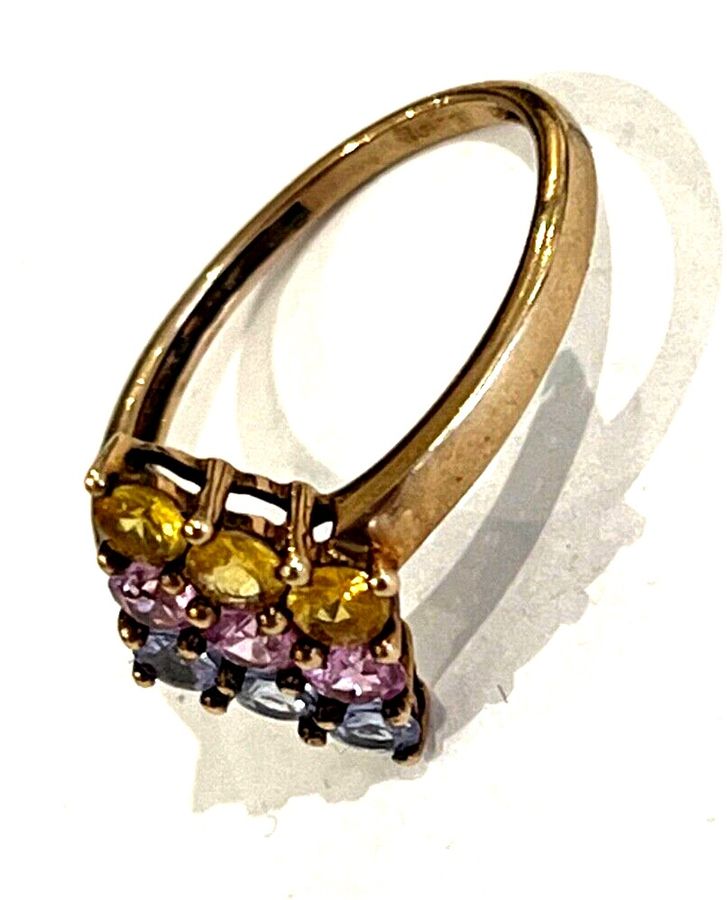 Antique 9CT Gold Ring  Topaz  Citrines and Sapphires Size O