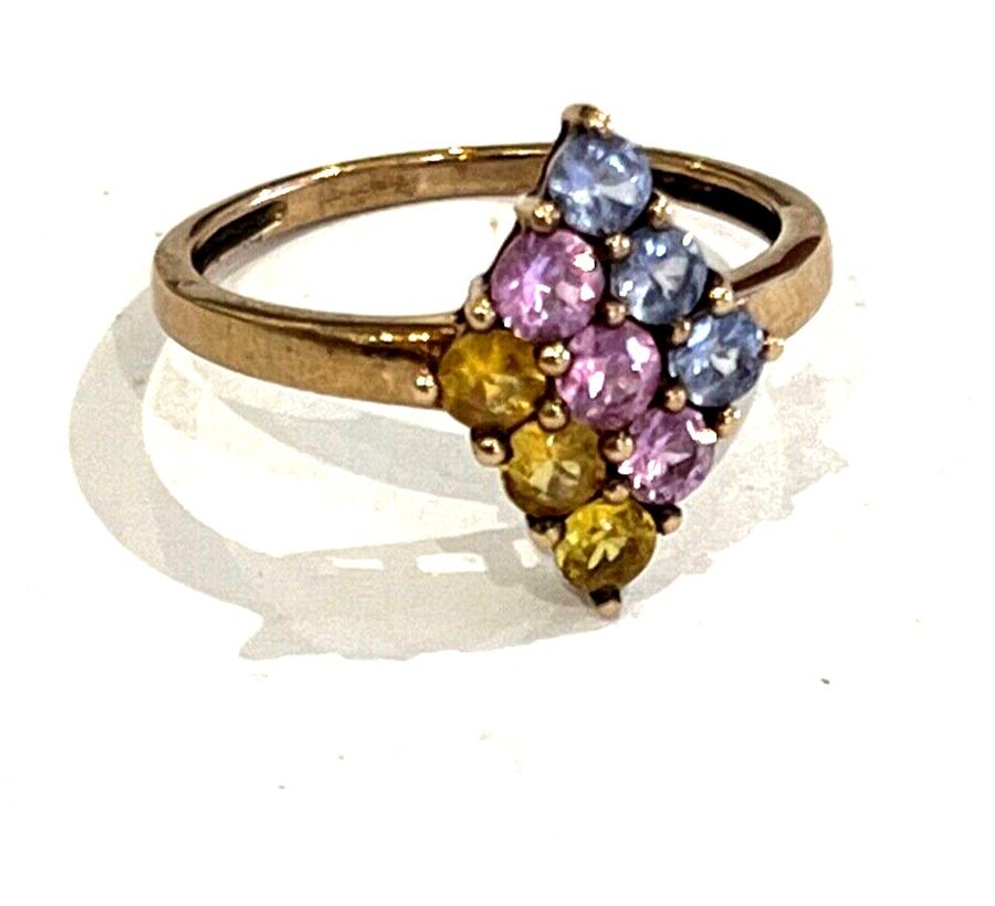 Antique 9CT Gold Ring  Topaz  Citrines and Sapphires Size O