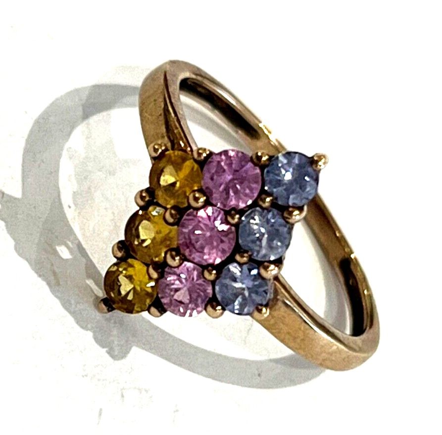 Antique 9CT Gold Ring  Topaz  Citrines and Sapphires Size O