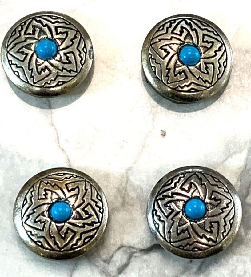 Antique Antique Silver Art Deco Buttons x 4 set with turquoise Cabochons