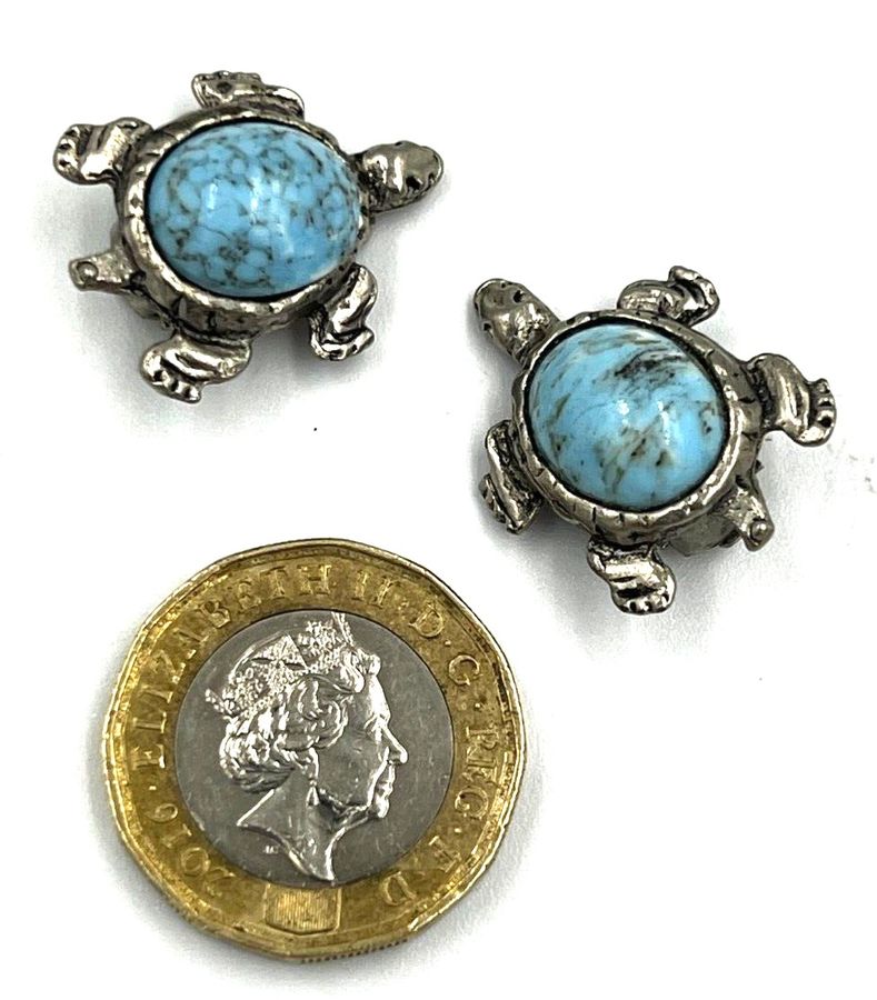 Antique Vintage Turquoise Matrix Cabochon Earrings Clip On Tortoise Turtle Shape