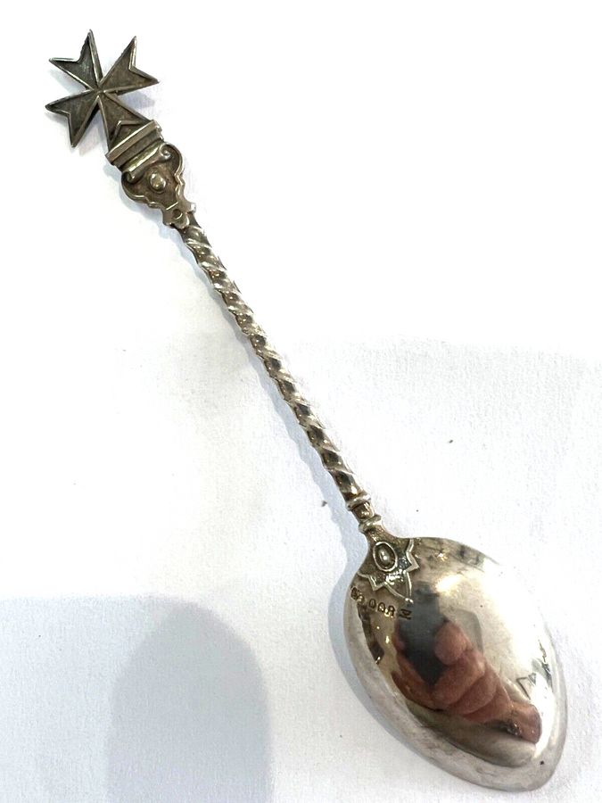 Antique Maltese Silver Box set of Teaspoons Antique Art Deco Maltese Cross Twisted Stem