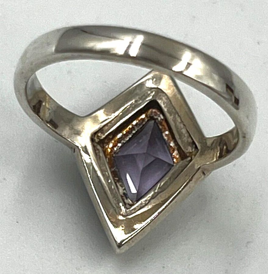 Antique Antique Art Deco Sterling Silver Amethyst & Marcasite Ring Size S