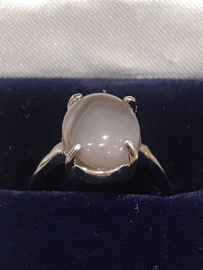 Antique Vintage Solid Silver Banded Agate Hallmarked Ring Size M