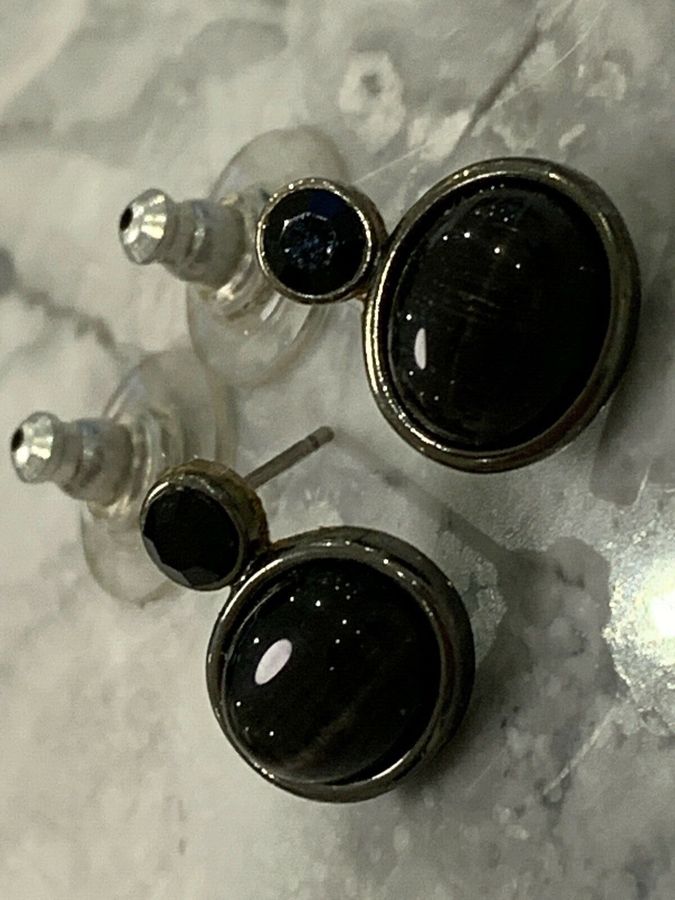 Antique Vintage Art Deco Czech Jet Black Earrings