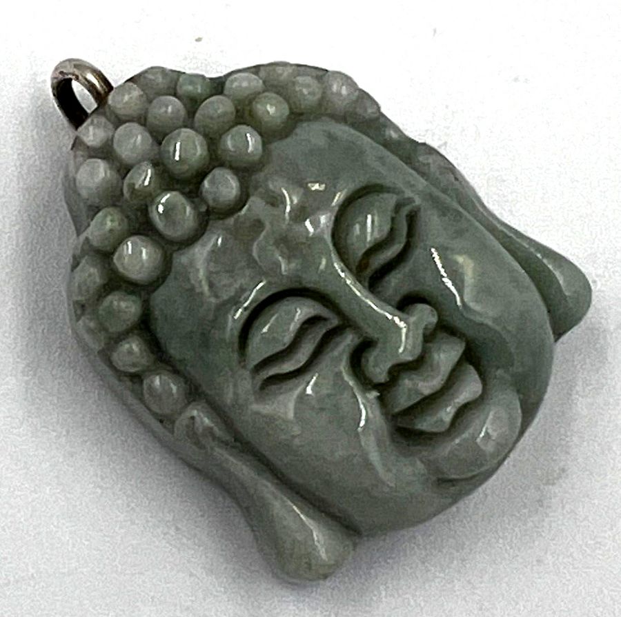 Antique Vintage Burmese Buddha Deeply Carved Pendant on Sterling Silver Jump Ring