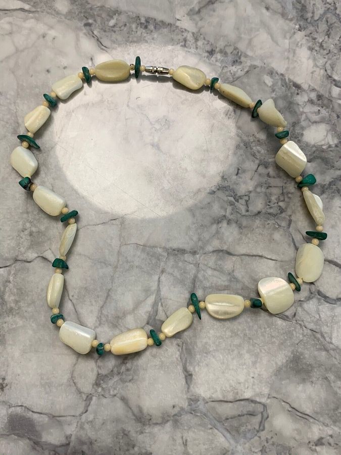 Antique Vintage Art Deco Mother of Pearl and Malachite Choker Necklace