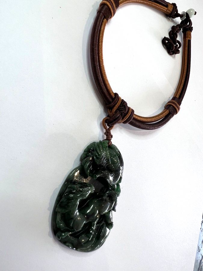 Antique Vintage Spinach Jade Pendant Beautifully Carved  as Horse and a large Bird