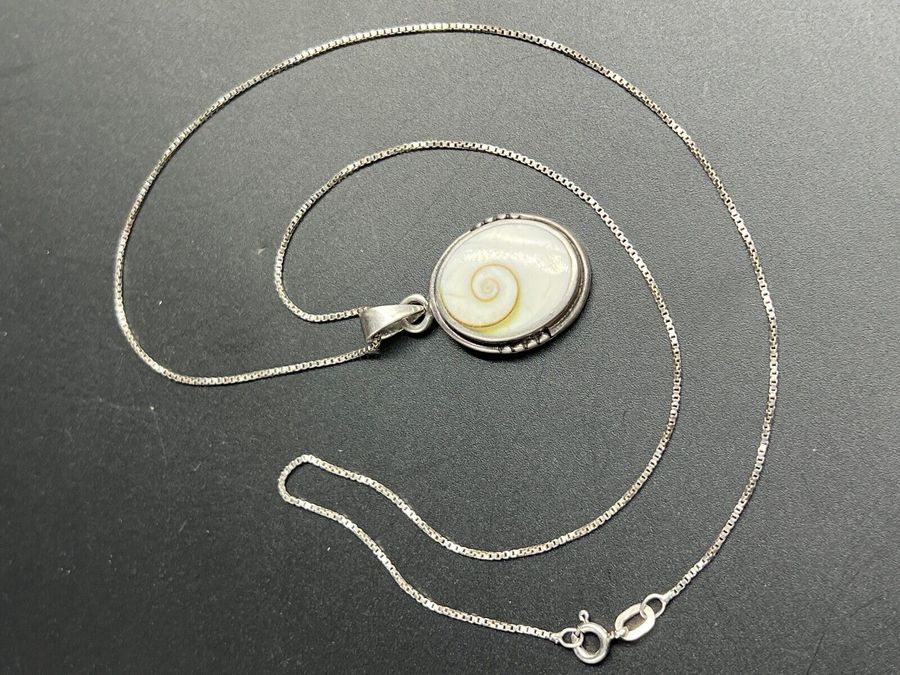 Antique Ammonite Silver Pendant and Silver Chain Hallmarked Vintage