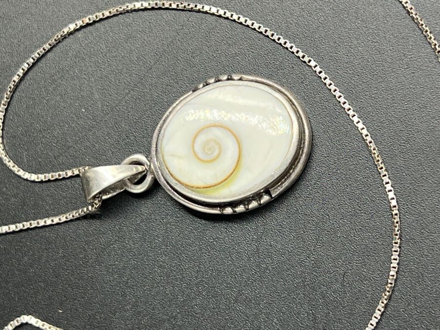 Antique Ammonite Silver Pendant and Silver Chain Hallmarked Vintage