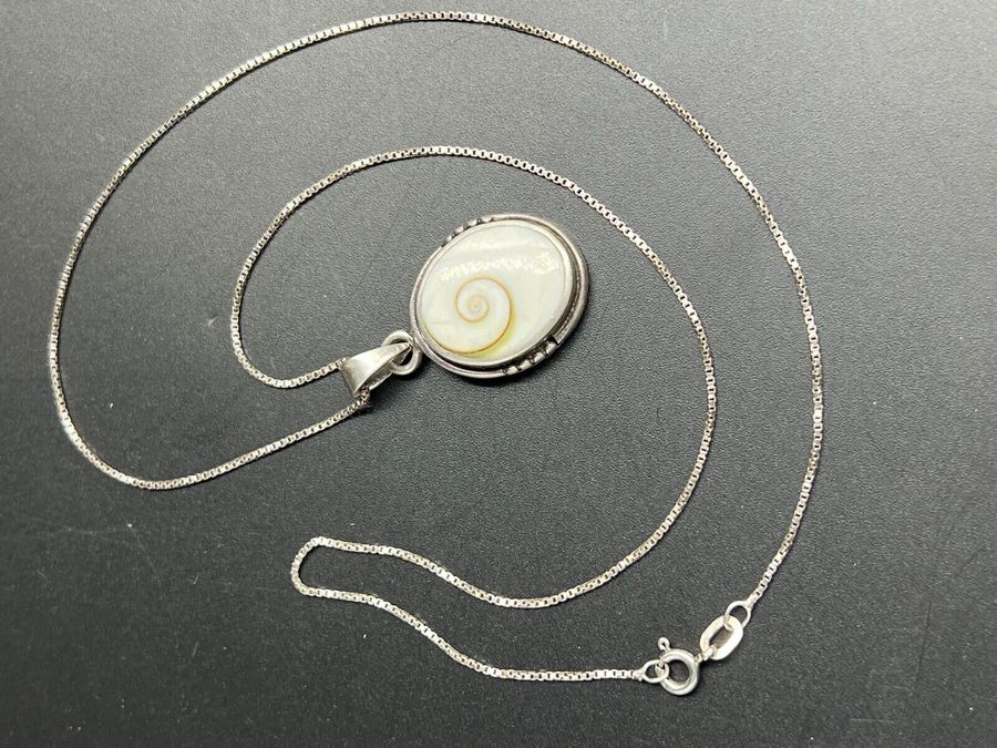 Antique Ammonite Silver Pendant and Silver Chain Hallmarked Vintage