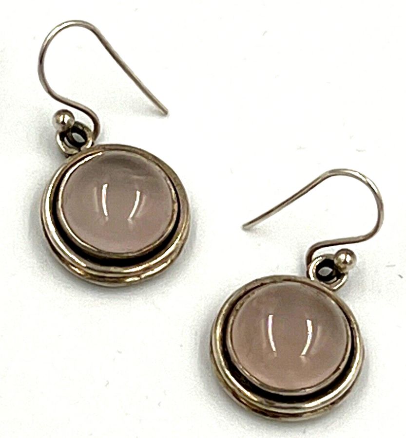 Antique Vintage Moonstone Solid Silver Earrings Pierced Ears Hallmarked Dangle Drop