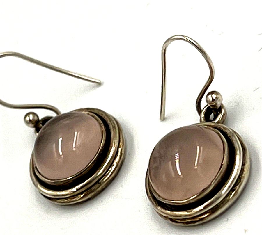 Antique Vintage Moonstone Solid Silver Earrings Pierced Ears Hallmarked Dangle Drop