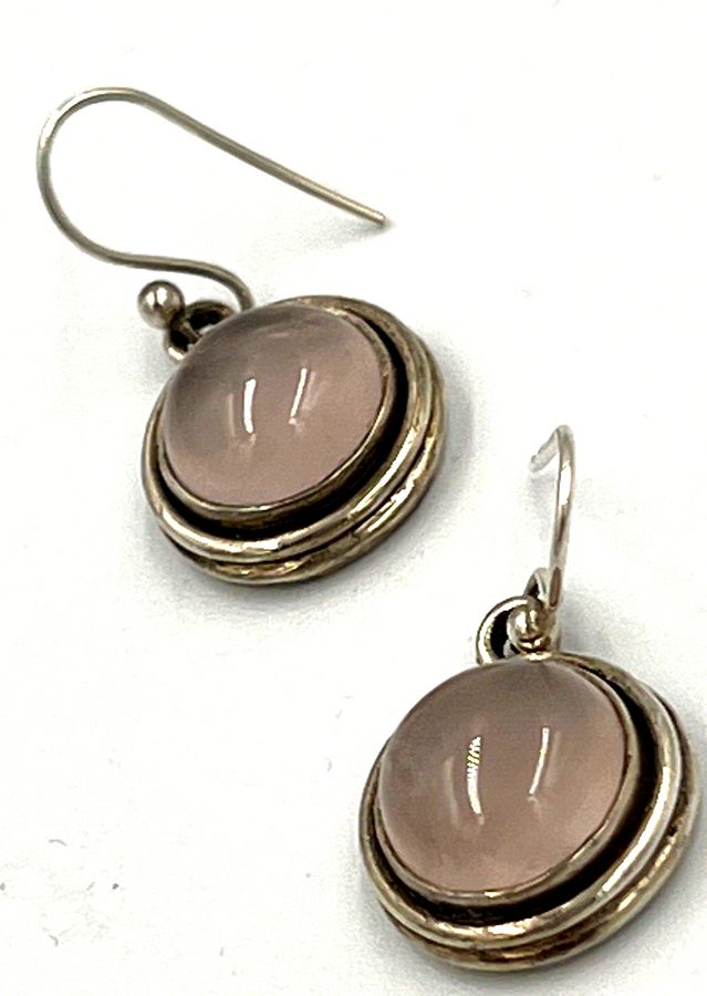 Antique Vintage Moonstone Solid Silver Earrings Pierced Ears Hallmarked Dangle Drop