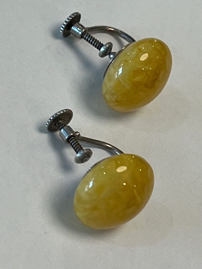 Antique Antique Vintage Art Deco Czech Yellow Screw Back Earrings