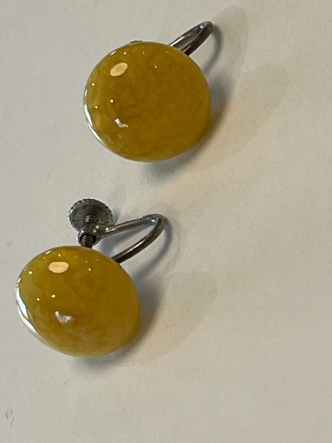 Antique Antique Vintage Art Deco Czech Yellow Screw Back Earrings