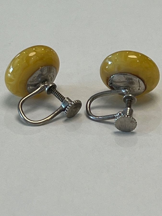 Antique Antique Vintage Art Deco Czech Yellow Screw Back Earrings