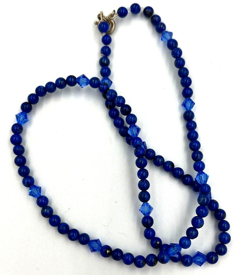 Antique Vintage Natural Lapis Lazuli & Czech Blue Necklace Choker