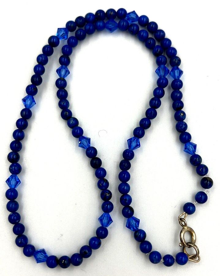 Antique Vintage Natural Lapis Lazuli & Czech Blue Necklace Choker