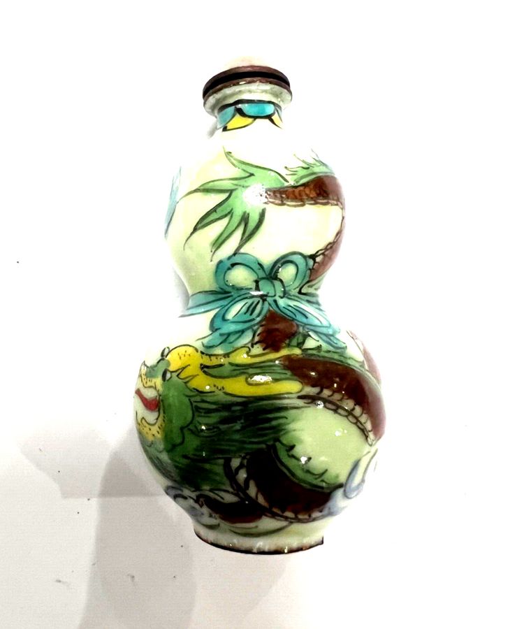 Antique Antique Chinese Porcelain Snuff Perfume Bottle Hand Painted  Dragon Gourd