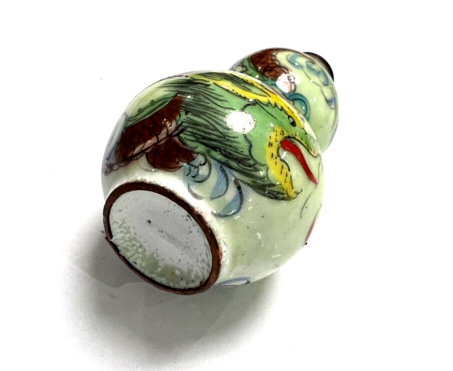 Antique Antique Chinese Porcelain Snuff Perfume Bottle Hand Painted  Dragon Gourd