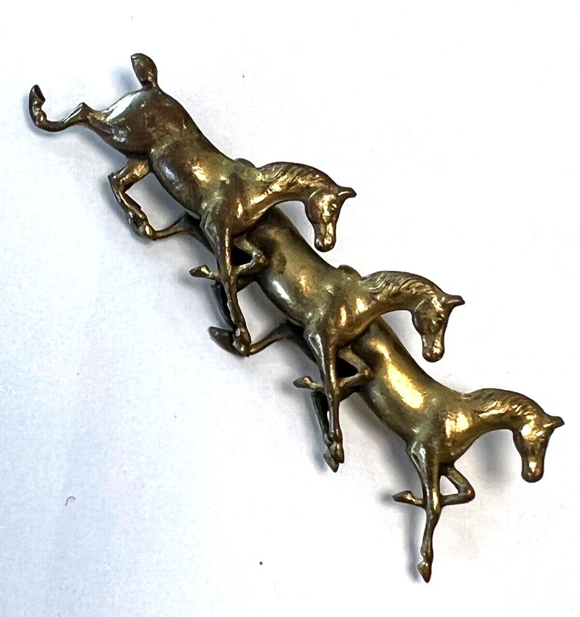 Antique Vintage Horse Equine Brooch Pin 3 Galloping Horses