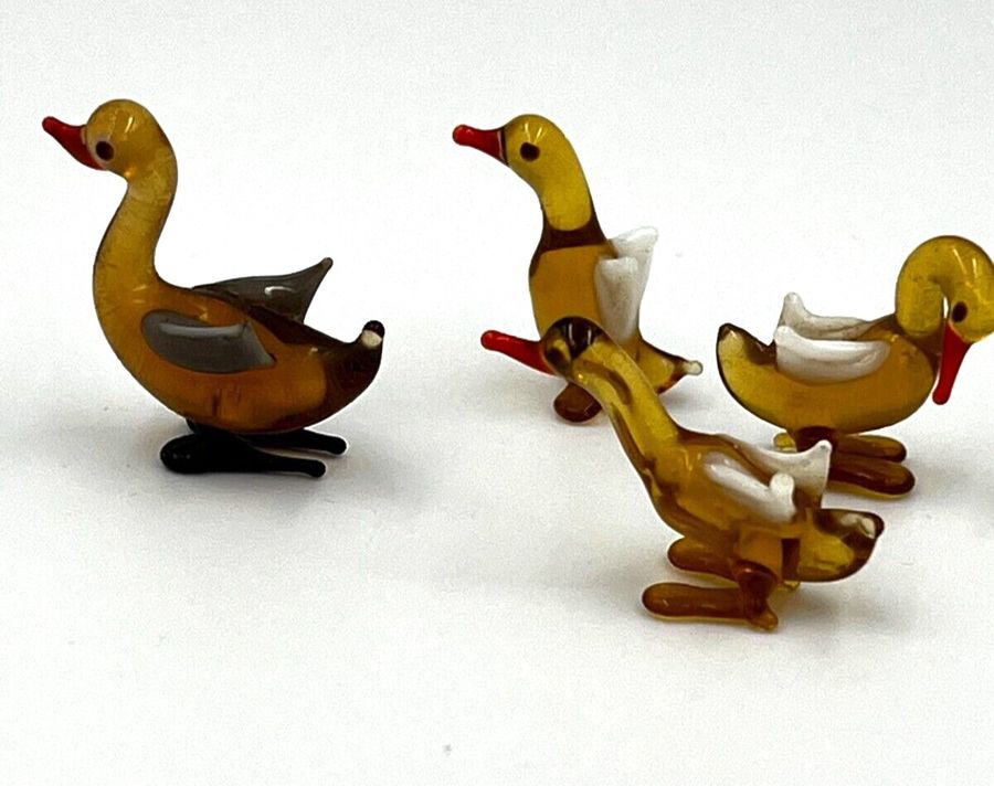 Antique Vintage Murano Venetian Glass Animals Miniature Lampwork Mother Duck & Ducklings