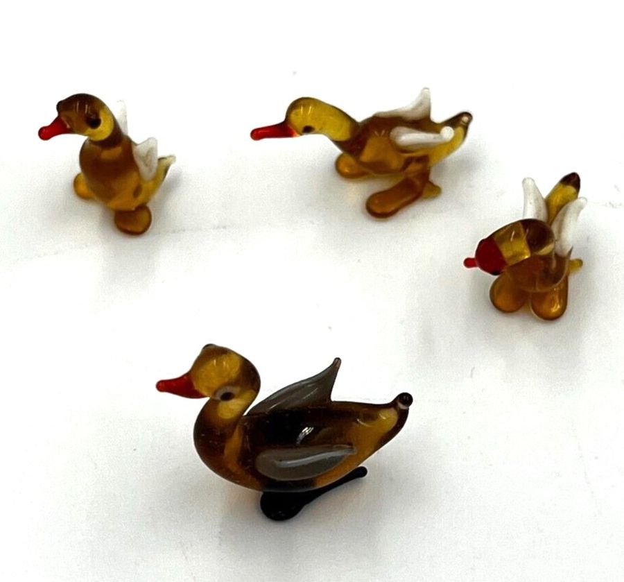 Antique Vintage Murano Venetian Glass Animals Miniature Lampwork Mother Duck & Ducklings