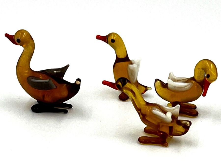 Antique Vintage Murano Venetian Glass Animals Miniature Lampwork Mother Duck & Ducklings